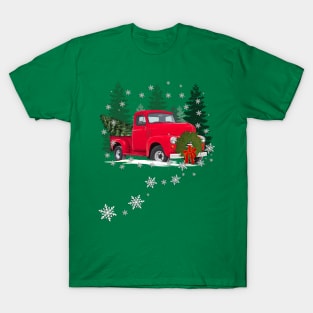 Christmas Vintage Red Truck in Snow T-Shirt